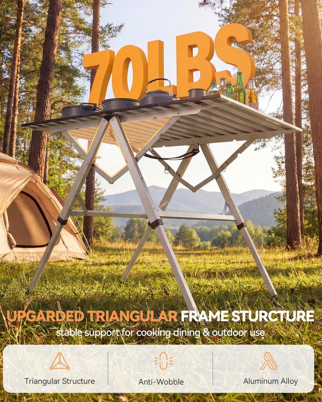 Sportneer Campingtisch Klappbar – Aluminium Rolltop Tisch mit 3-Fach höhenverstellbaren Verriegelung