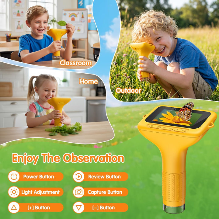 Mikroskop für Kinder, 1080P HD 3.0" IPS Bildschirm Taschenmikroskop, mit 8 LED Licht, 1000X Vergröss