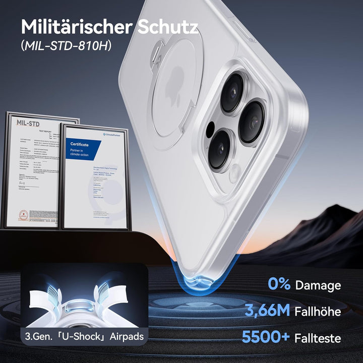 ASEKOO 360° MagicStand (Pro-Version) für iPhone 16 Pro Hülle für MagSafe [Unsichtbarer Ständer] [Mil