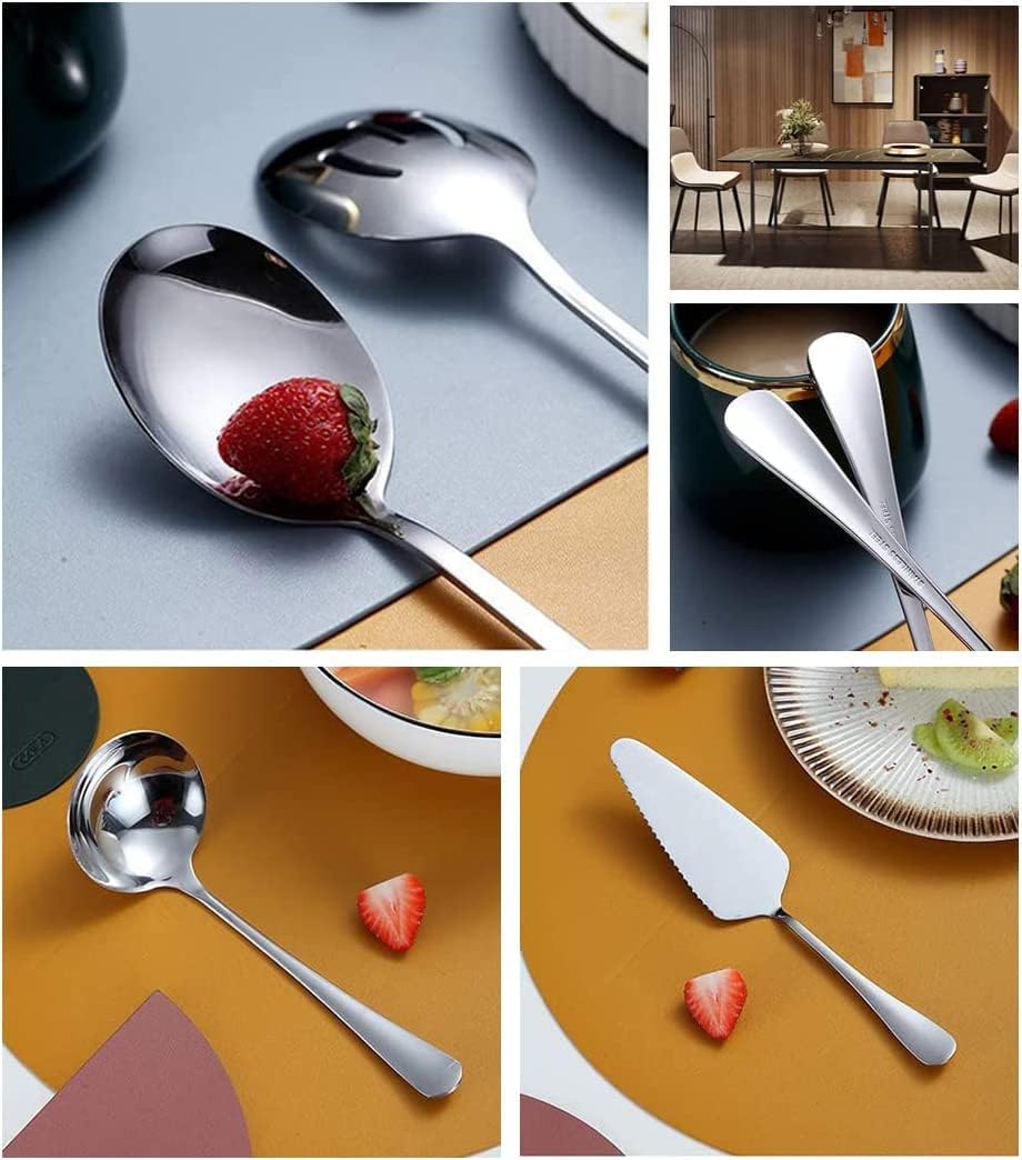 10 Stück Grosses Silber Servierutensilien-Set, Edelstahl-Servierutensilien-Set mit grossen Servierlö