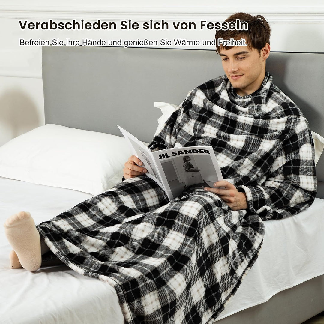 Winthome Kuscheldecke mit Ärmeln, Decke Weich Kuschelig Warm, Sofadecke Fleecedecke mit Klettverschl