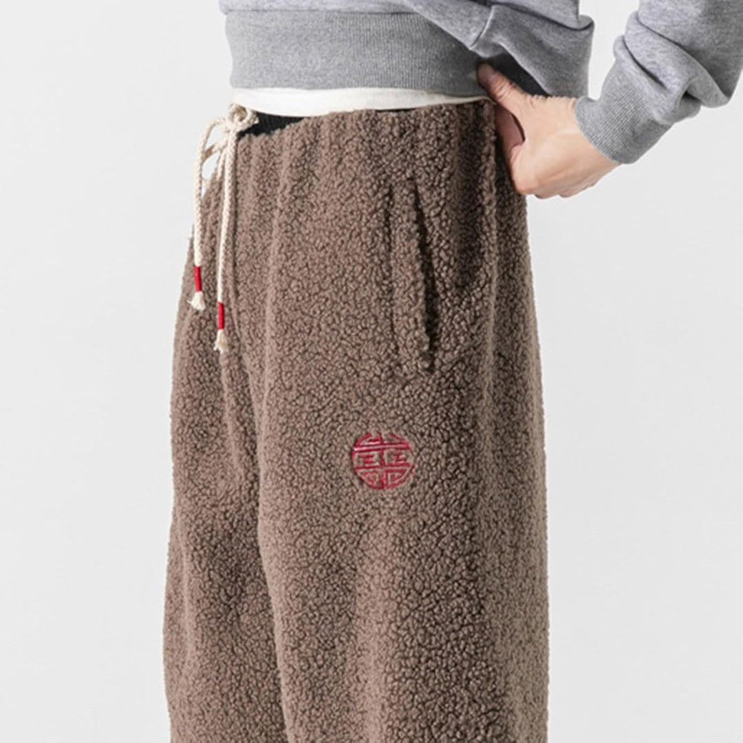 Teddy Plüsch Hose Winter Haremshose Regular Fit Lose Gerade Pants Herren Hose Baggy Gefüttert Thermo