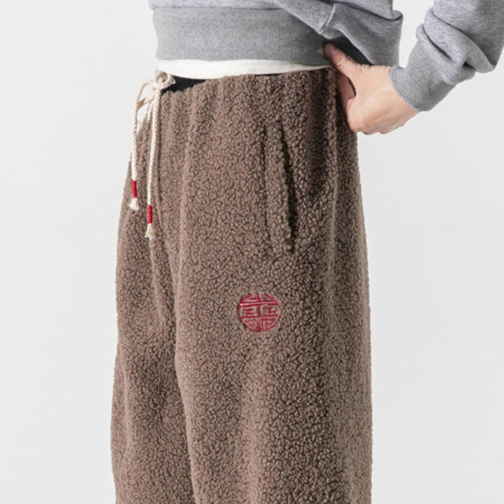 Teddy Plüsch Hose Winter Haremshose Regular Fit Lose Gerade Pants Herren Hose Baggy Gefüttert Thermo