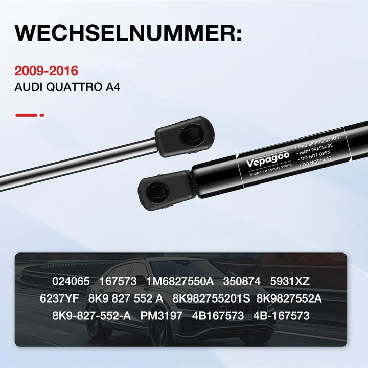 Vepagoo 2X Heckklappendämpfer Kofferraum Gasdruckfedern für 2009-2016 Audi A4 Allroad 8KH B8, 2007-2