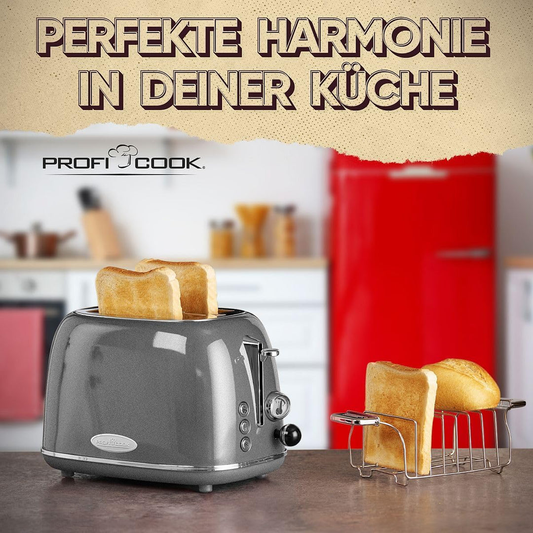 ProfiCook® Toaster im stilvollen Vintage-Design | Toaster 2 Scheiben mit Wide-Slot (extra breite Toa