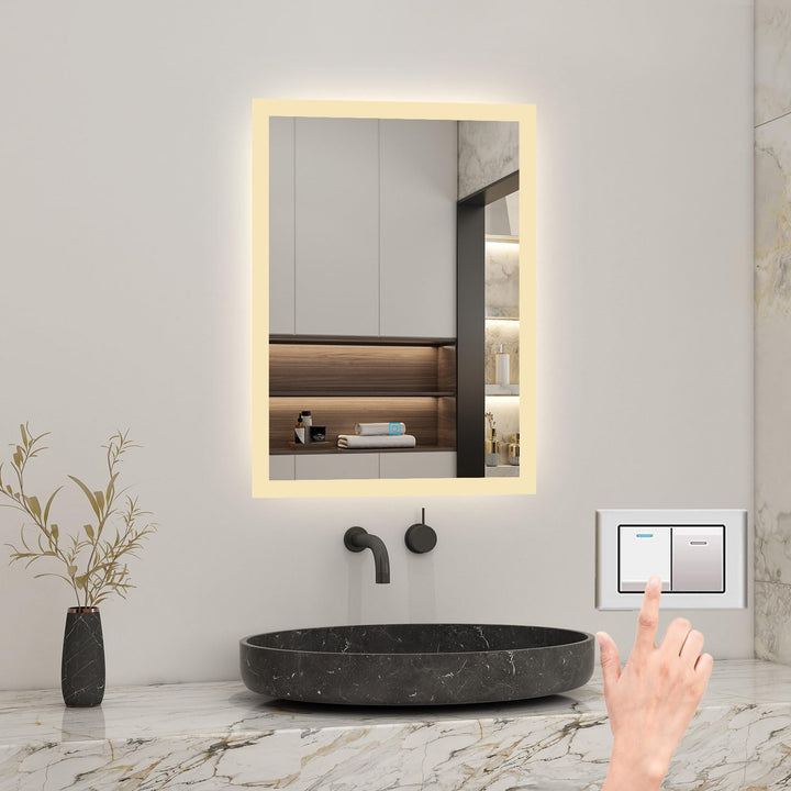 Biubiubath 50x70cm LED Badspiegel mit Wandschalter/Touchschalter,Badspiegel mit Beleuchtung,Beschlag