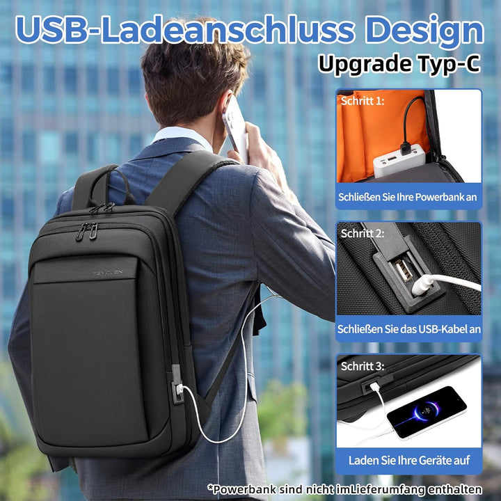 Laptop Business Rucksack Herre - Leichter 15,6 Zoll Slim Laptoprucksack mit USB - Ladeanschluss Wass