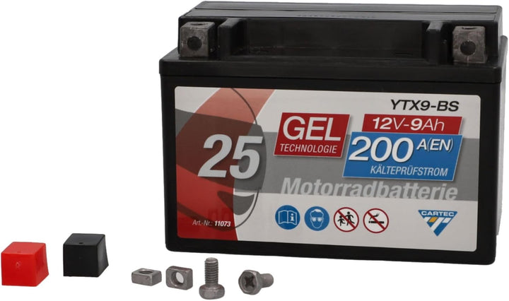 CARTEC Motorradbatterie YTX9-BS, 8Ah, 135A, Gel Technologie Motorrad-Starter-Batterie, Erstausrüster