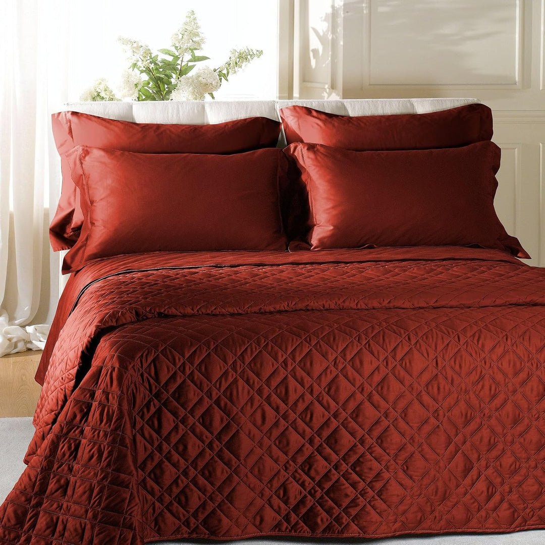 Caleffi 47351 Tagesdecke aus Baumwollsatin für Doppelbett, Bordeaux