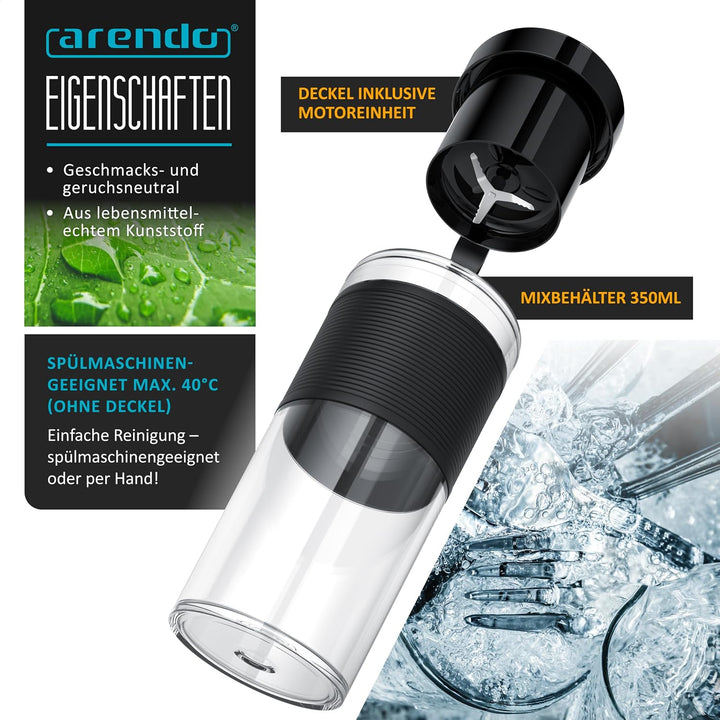 Arendo - tragbarer kabelloser Mixer 350 ml – Standmixer - Smoothie Maker to GO – mit Akku - BPA frei