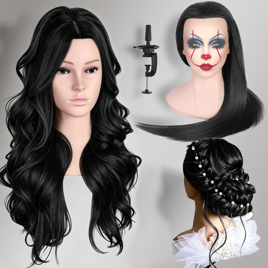 WIGNEE Friseur Übungskopf mit Haaren, 26 Zoll Mannequin Kopf mit Hochwertigem Kunsthaar für Friseur-