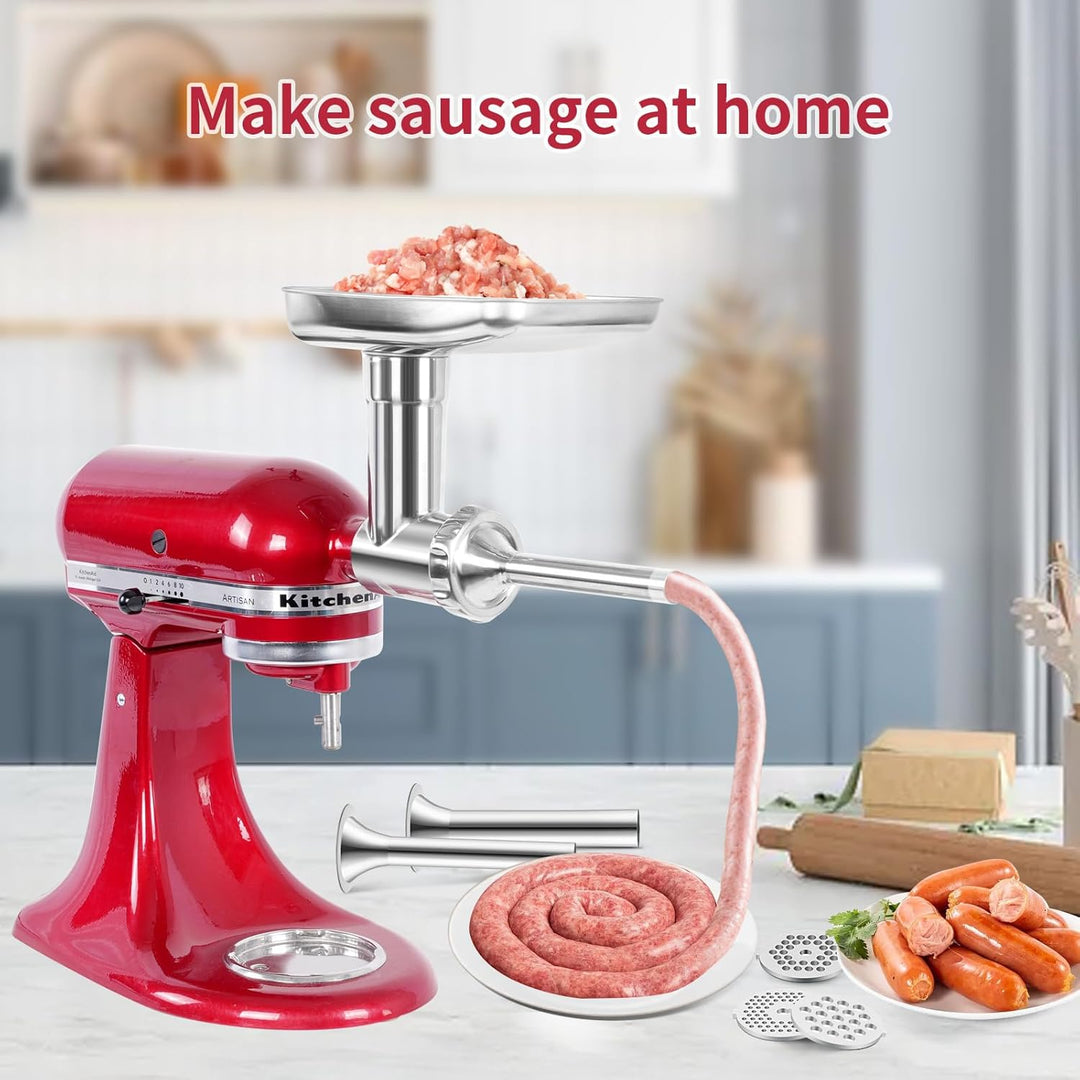 Edelstahl Fleischwolf für KitchenAid Mixer, Fleischwolfaufsatz für Kitchenaid Standmixer, spülmaschi