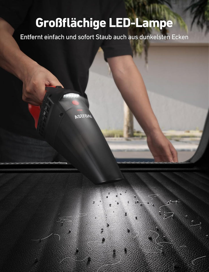 AstroAI Handstaubsauger Akku mit Zubehör, Kabelloser Autostaubsauger Stark mit LED, Bürste, Verlänge