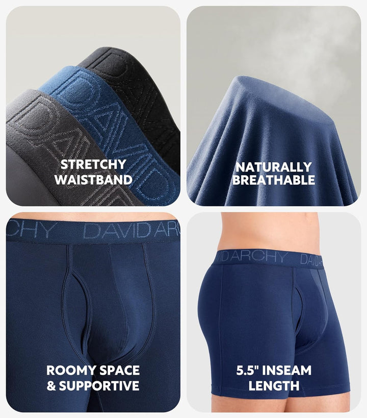 DAVID ARCHY Herren Boxershorts Mehrfachpack, Stretcken Klassischer Retroshorts, Unterhosen Männer, 5