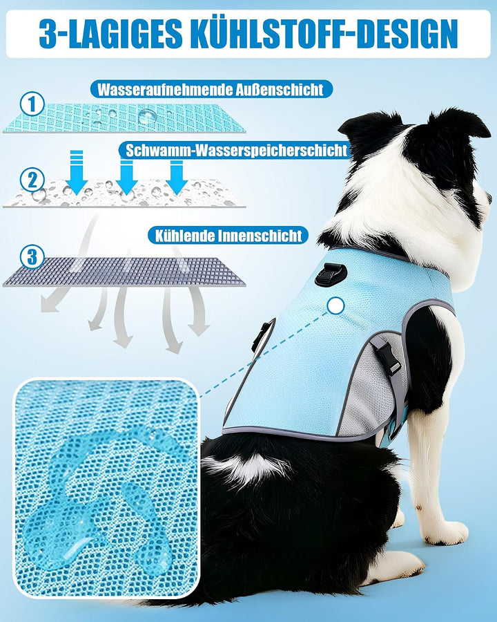 Kühlweste Hund mit 2 m Leine, Hunde Kühlweste für Kleine und Grosse Hunde, Reflektierende und Atmung