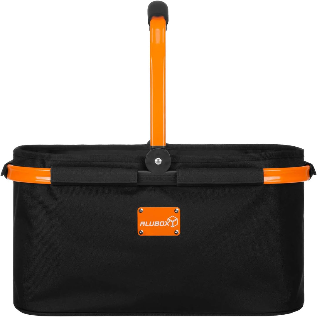 ALUBOX Einkaufskorb 25 Liter BLACK EDITION - Polyester schwarz, Rahmen Aluminium orange