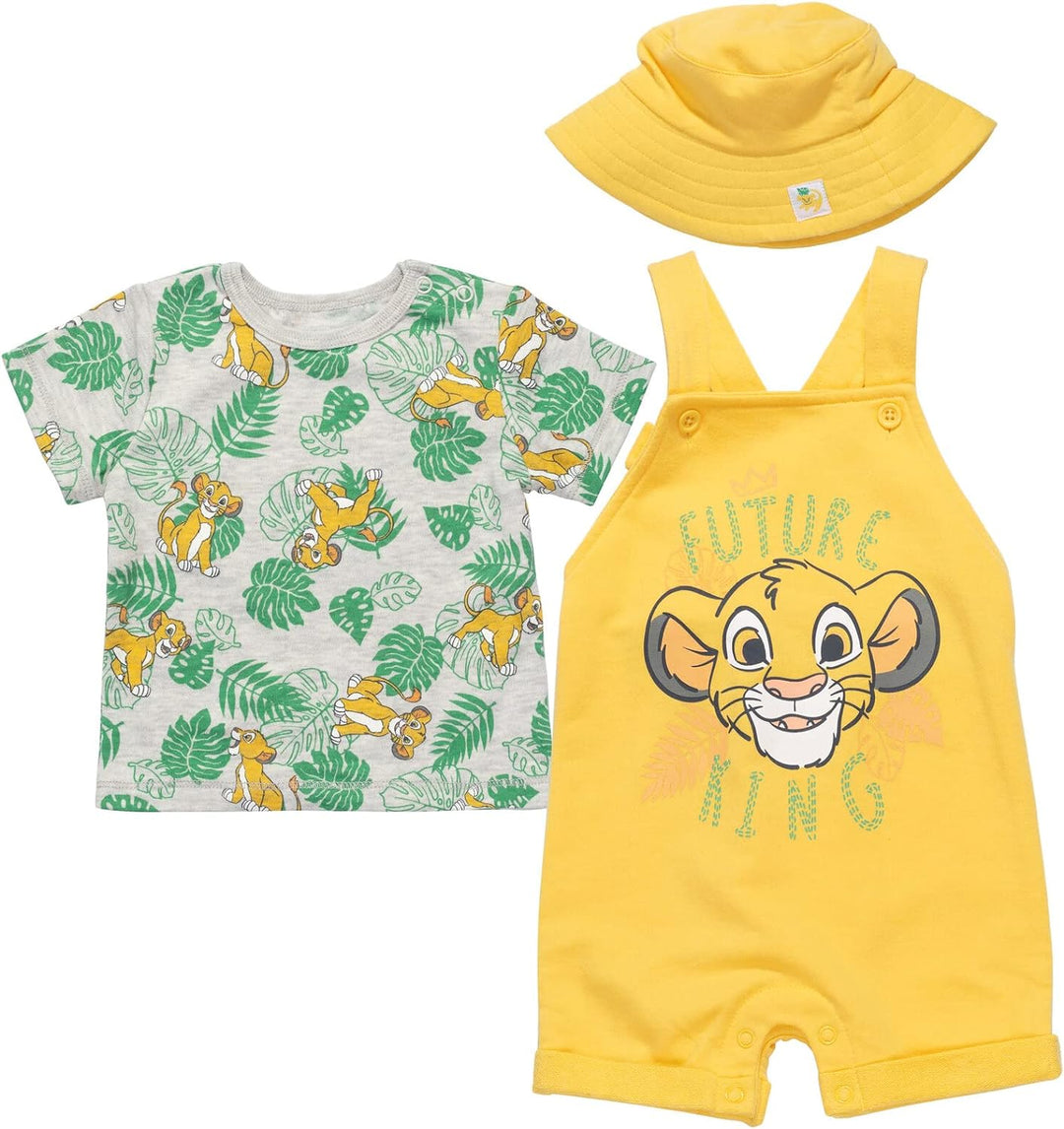 Disney Lion King Simba Baby Boys 3 Piece Outfit Set: Overalls T-Shirt Hat 12 Months