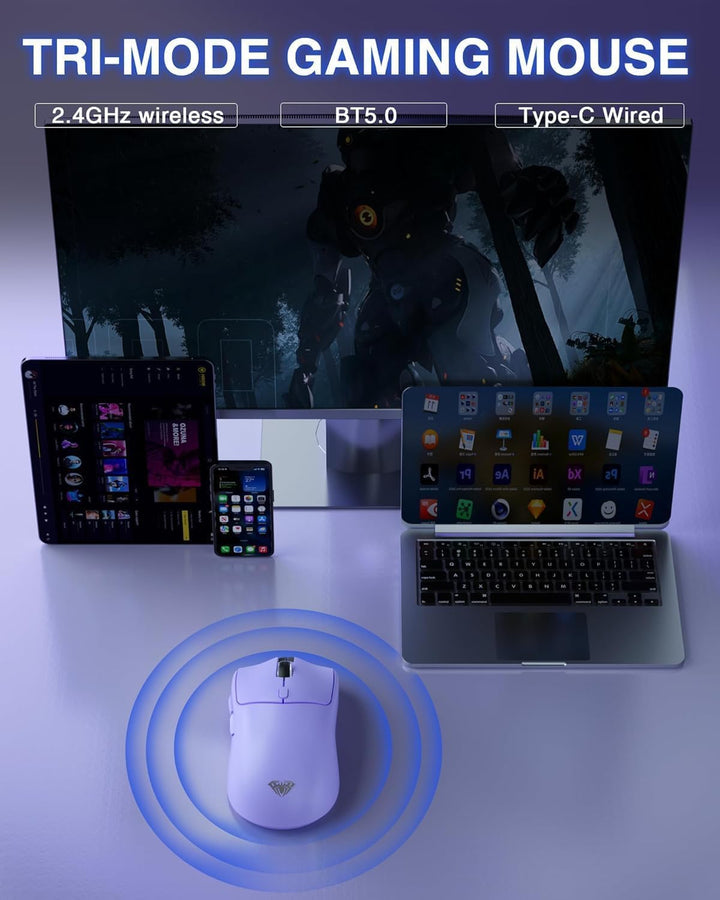 AULA SC580 Gaming Maus Kabellos,2.4GHz/USB-C/BT Wireless Gaming Mouse,12000DPI,6 Programmierbare Tas