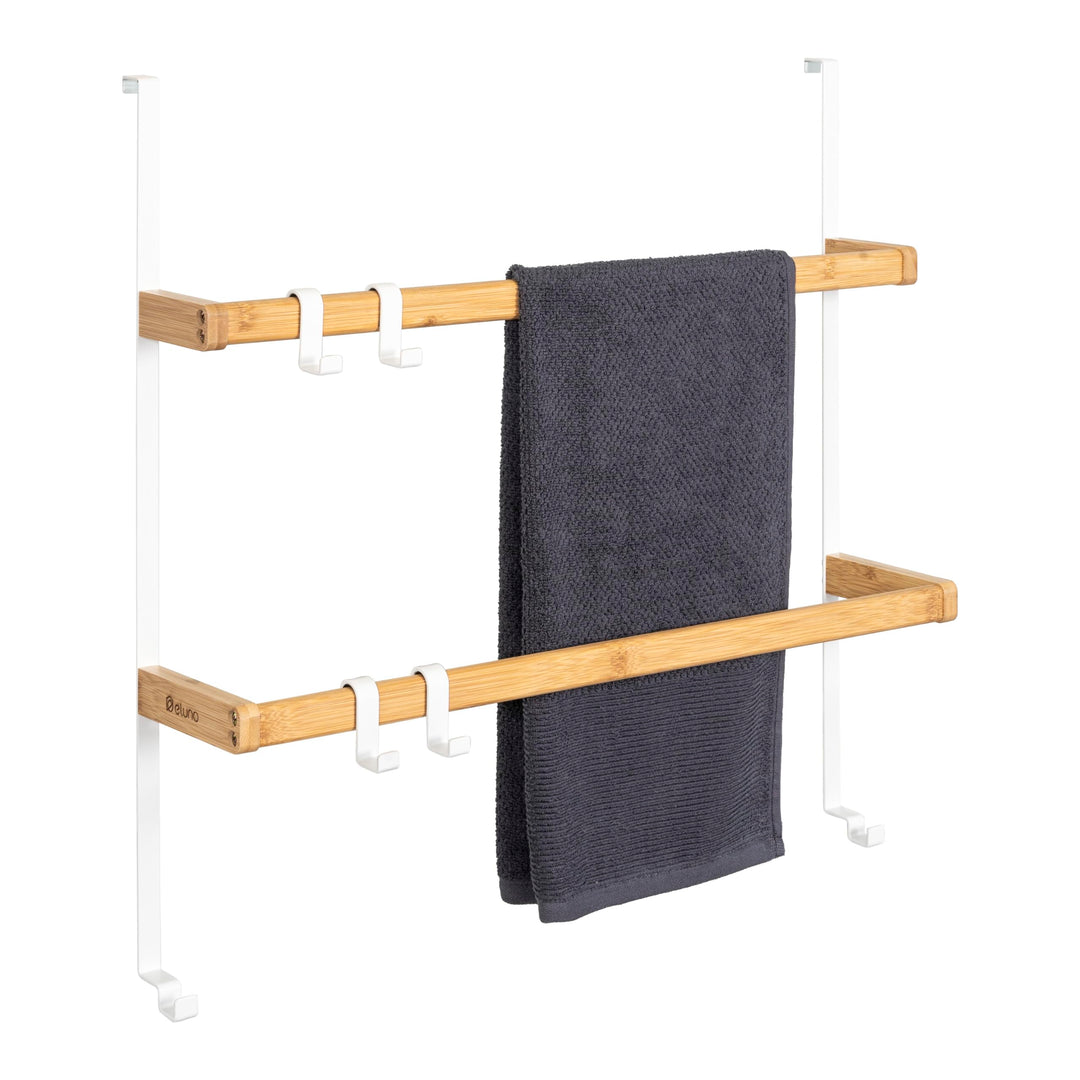 eluno Tür-Hängeregal aus Metall und Bambus, Tür-Handtuchhalter mit 2 Handtuchstangen, 4 praktische H