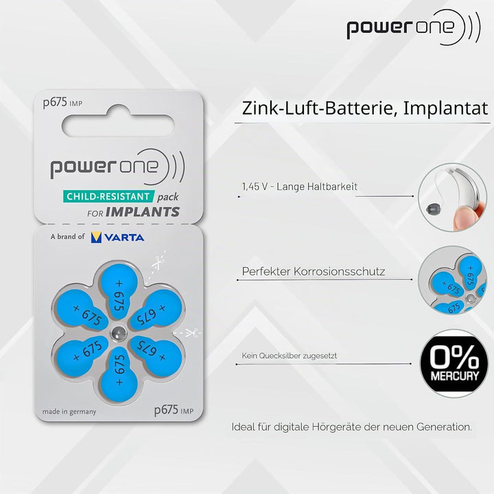 60 Stück Varta Implant Plus 675-570 mAh 1,4 V