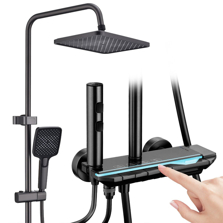 HOMELODY Duscharmatur Komplettset mit Glasablage - Regendusche mit Armatur und 30cm, Duscharmatur mi