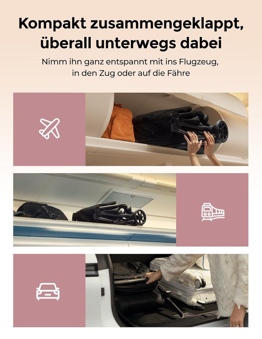 Momcozy ClickGo Buggy klein zusammenklappbar als Flugzeug-Handgepäck, Einhand-Klappmechanismus, mit