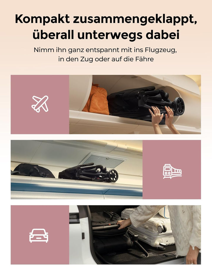 Momcozy ClickGo Buggy klein zusammenklappbar als Flugzeug-Handgepäck, Einhand-Klappmechanismus, mit