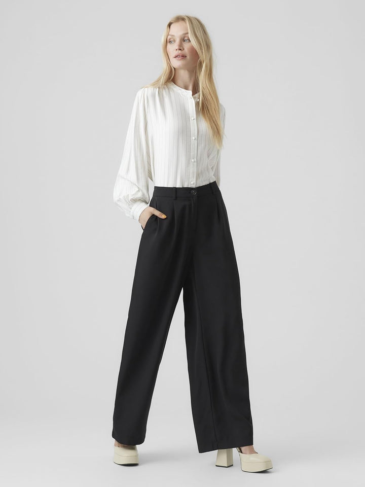 Vero Moda Women's VMLUNADESI MR Wide SOLID Pant Hose, Black, XSW / 30L