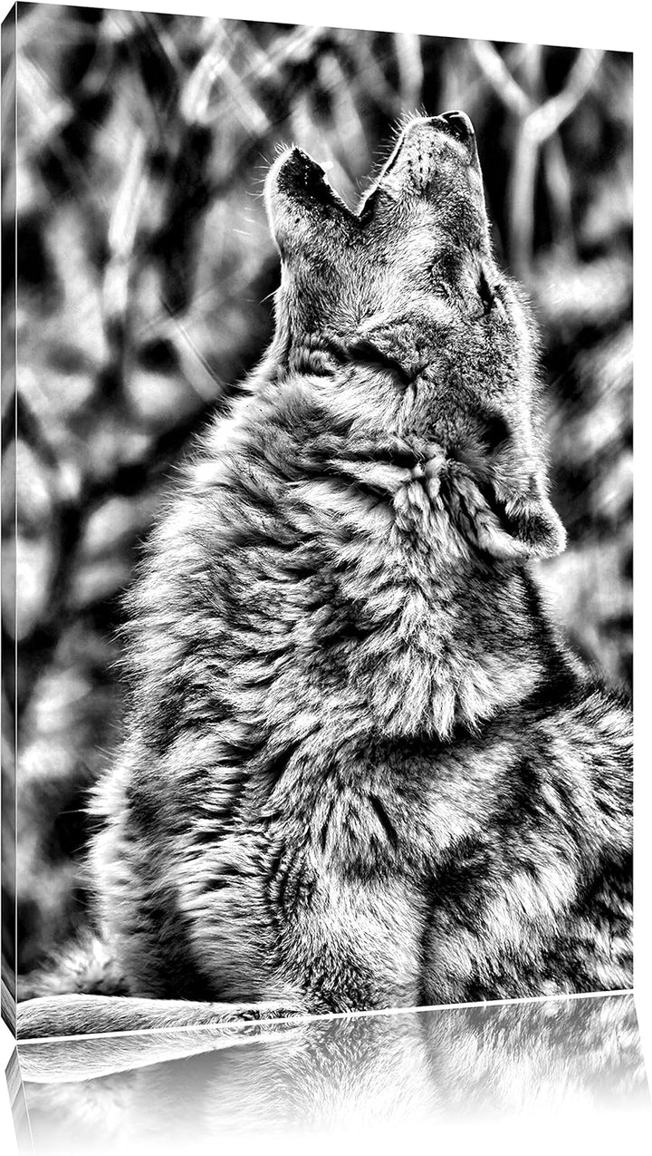 Monocrome, Heulende Wölfe, Format: 100x70 auf Leinwand, XXL riesige Bilder fertig gerahmt mit Keilra