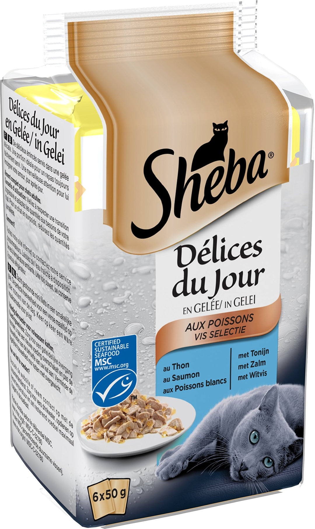 Sheba Délices du Jour – Nassfutter für ausgewachsene Katzen – Auswahl an Gelée – Frischebeutel 72 x