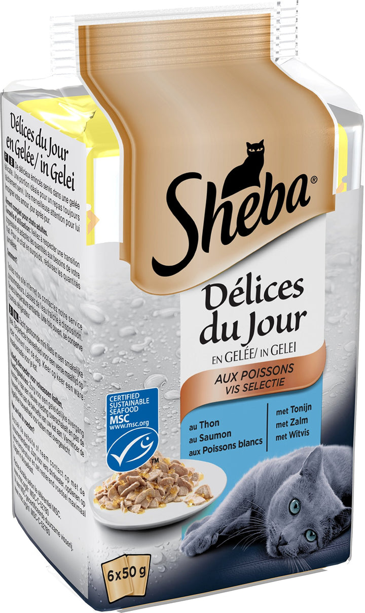 Sheba Délices du Jour – Nassfutter für ausgewachsene Katzen – Auswahl an Gelée – Frischebeutel 72 x
