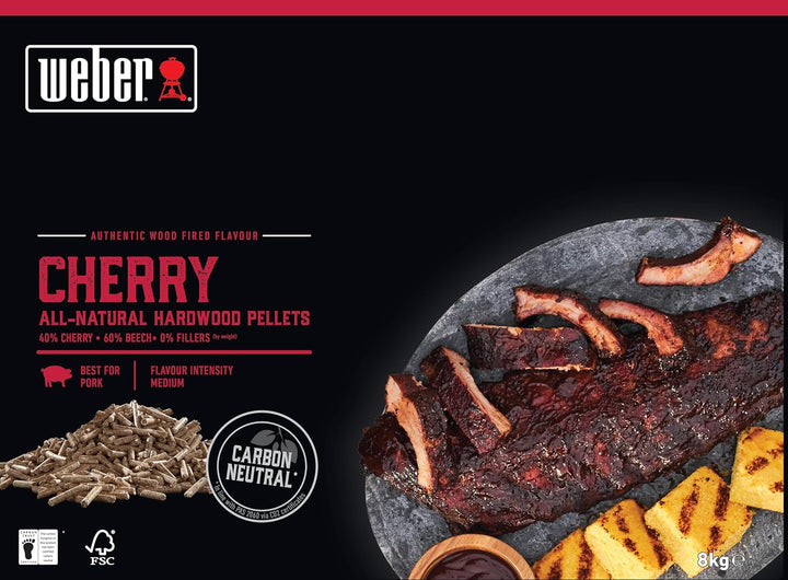 Weber Holzpellets - Kirschholz (8kg), perfekt zum Räuchern von Schwein, 100% natürliche Holzpellets,