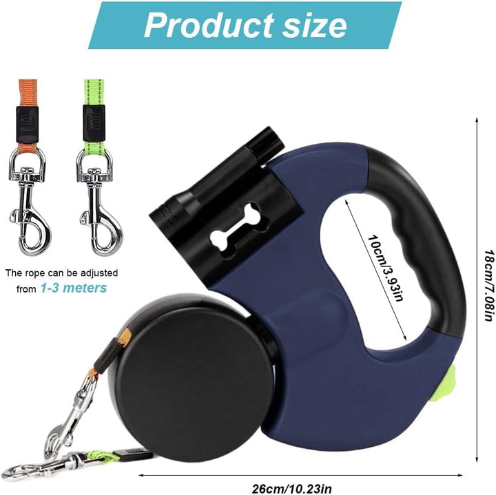 CRWEOM Hundeleine Doppelleine für 2 Hunde – Einziehbare Rollleine mit 360° Drehfunktion, LED-Beleuch