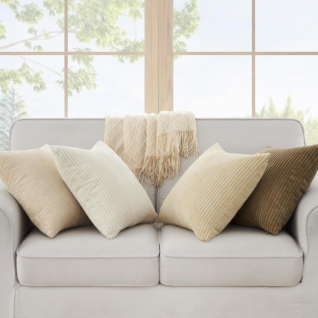 Topfinel Kissenbezug 40x40 cm Beige 4er Set Kordsamt Kissenbezüge Kissenhülle Dekokissenbezug Sofaki