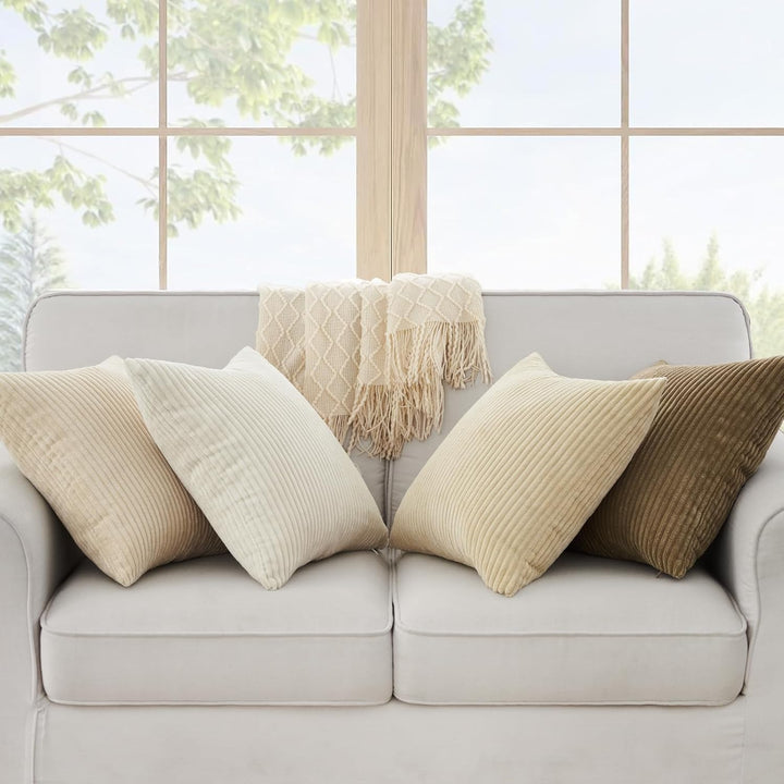 Topfinel Kissenbezug 40x40 cm Beige 4er Set Kordsamt Kissenbezüge Kissenhülle Dekokissenbezug Sofaki