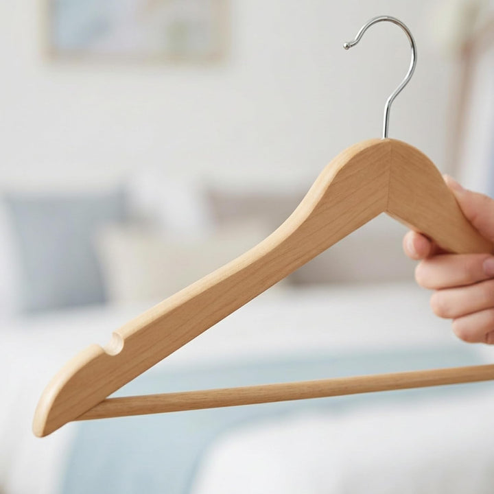 Relaxdays 48 x Kleiderbügel, Hosenbügel Set aus Holz, Garderobenbügel, Haken 360° drehbar, HxB: 22,5