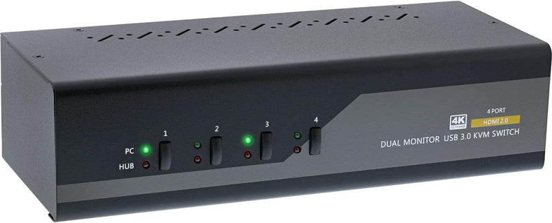 InLine 62654I KVM Desktop Switch, 4-fach, Dual Monitor, HDMI, 4K, USB 3.0, Audio