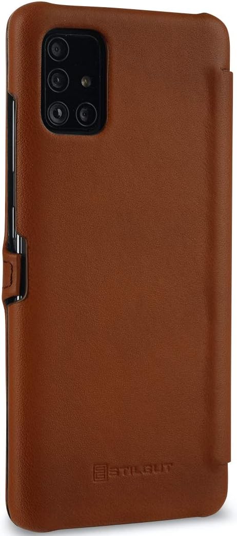 STILGUT Book Case entwickelt für Samsung Galaxy A51 Hülle aus Leder mit Clip-Verschluss, Lederhülle,