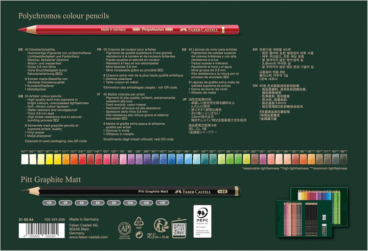 FABER-CASTELL 210054 - Zeichenset 50-teilig mit Polychromos Buntstifte und Bleistifte Pitt Graphite