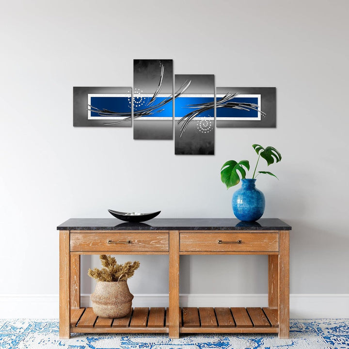 Runa Art Bild Modern Abstrakt - Made in Germany - Wandbilder Grau Blau Türkis 4 Teilig 102642c 100 x