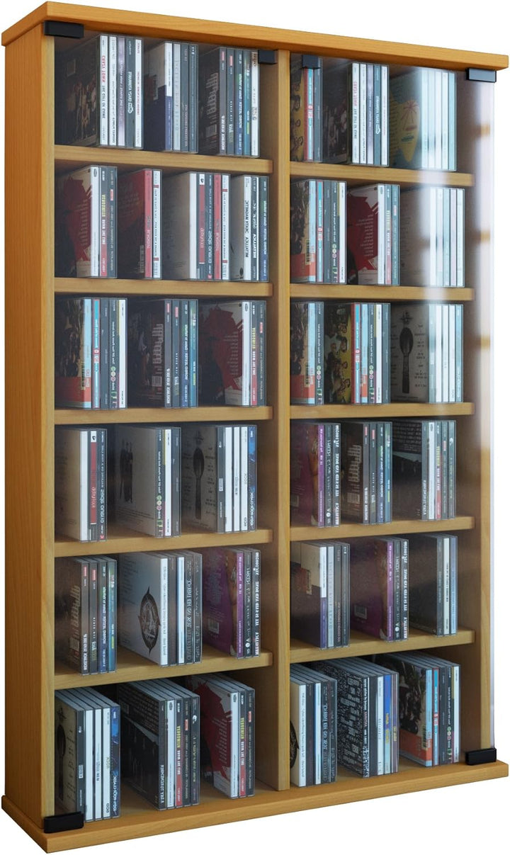 VCM Holz CD DVD Stand Regal Schrank Aufbewahrung Standregal Ständer Roma Glastür Buche, Buche