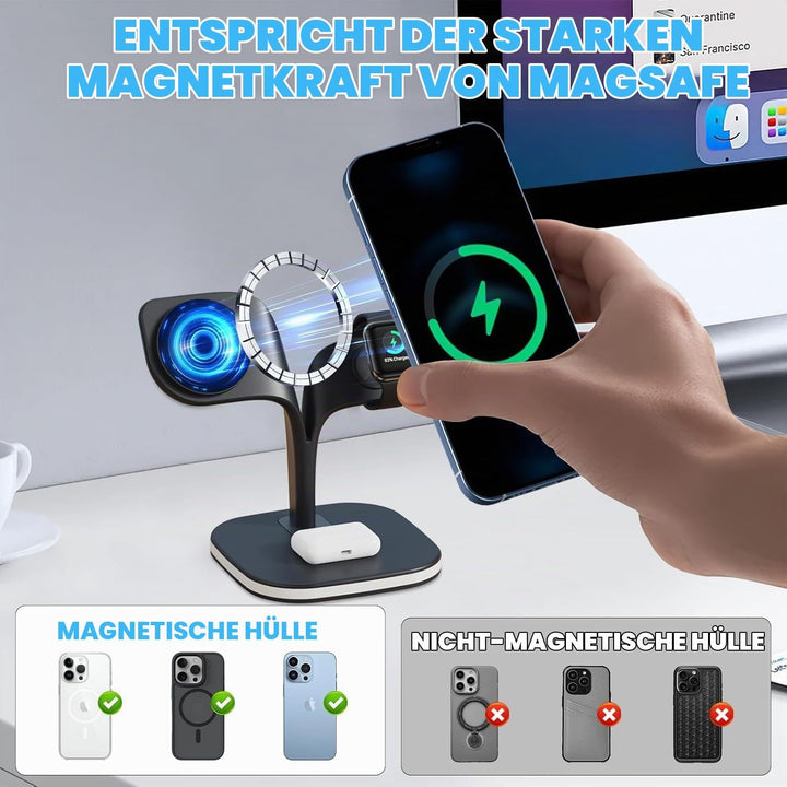 3 in 1 Ladestation Apple Watch und iPhone, Magnetischer Wireless Charger Induktive Ladestation iPhon