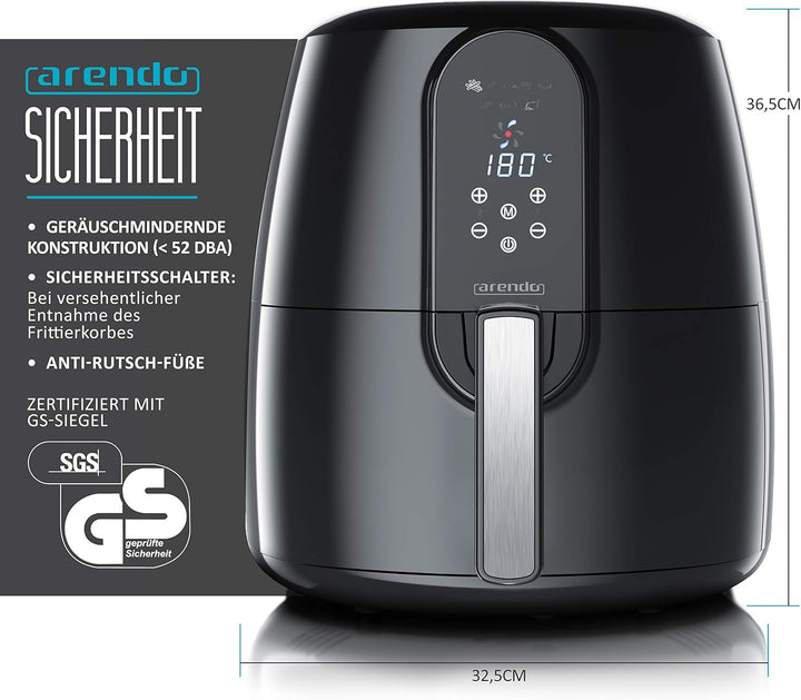 Arendo - Heissluftfritteuse XXL 5,2 Liter - Airfryer - Touch Bedienfeld mit Sensortasten - Frittiere