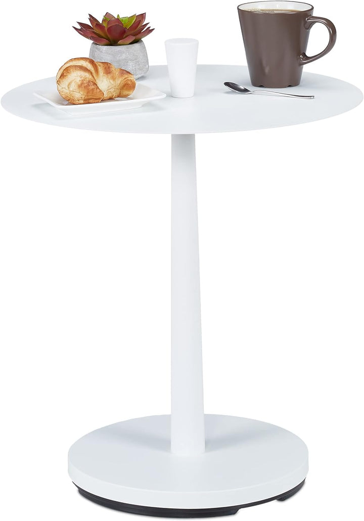 Relaxdays Beistelltisch, Stahl, Holz, HxD: 56 x 45 cm, runder Wohnzimmertisch, massiv, moderner Meta