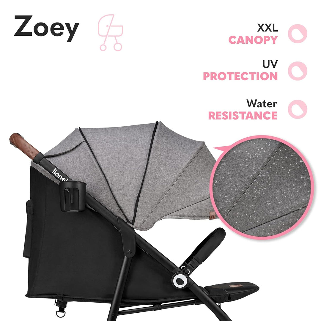 LIONELO Zoey Kinderwagen Buggy bis zu 15 kg, XXL-Verdeck mit Sonnenschutz, Liegeposition, Fussstütze