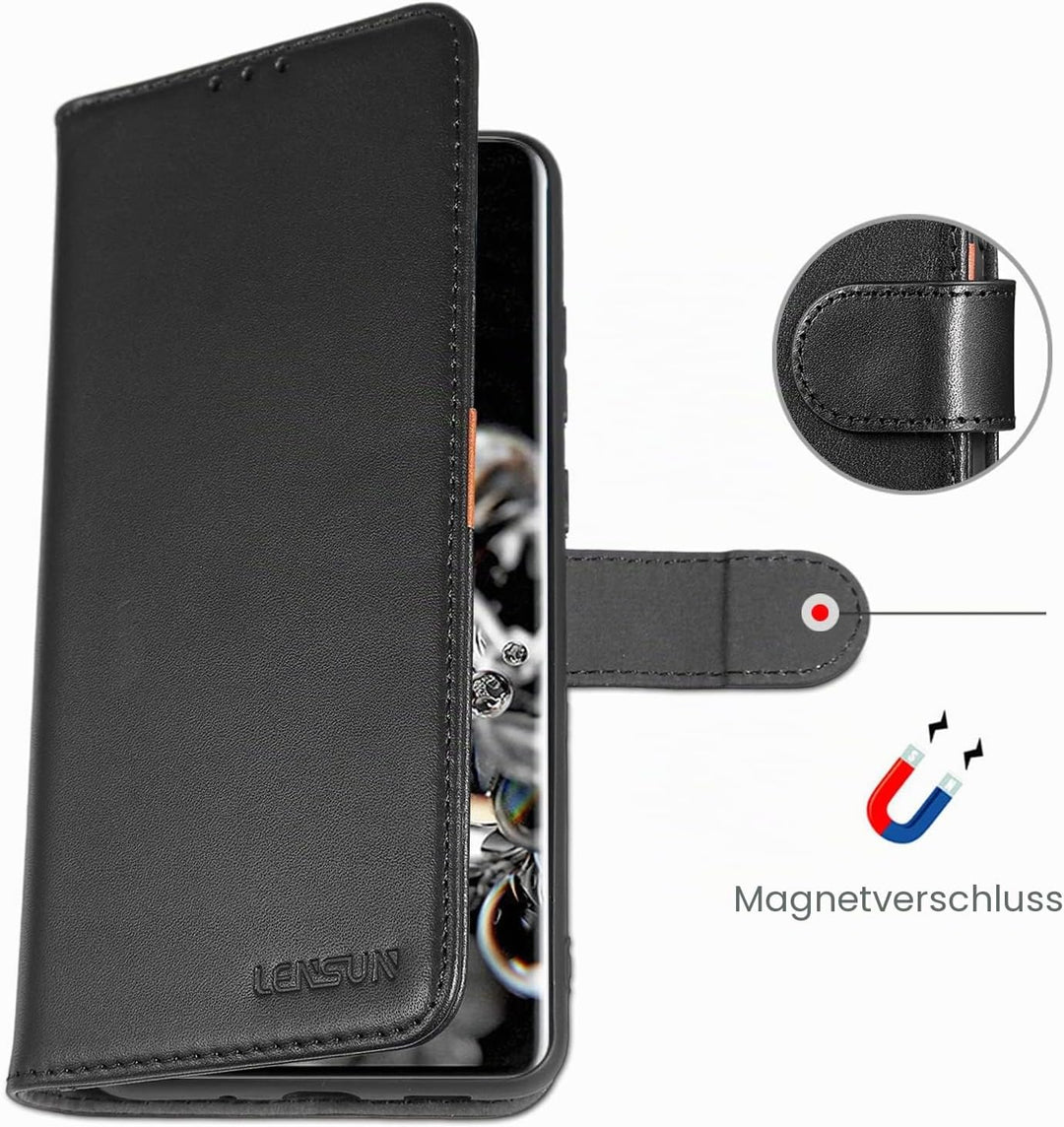 LENSUN Echtleder Hülle für Samsung Galaxy S20 Ultra, Handyhülle [Echtes Leder] [Magnetverschluss] [K