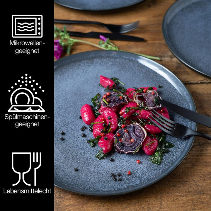 Moritz & Moritz VIDA 6er Dinner Teller Set Blau - Dinnerteller für 6 Personen - Porzellan spülmaschi
