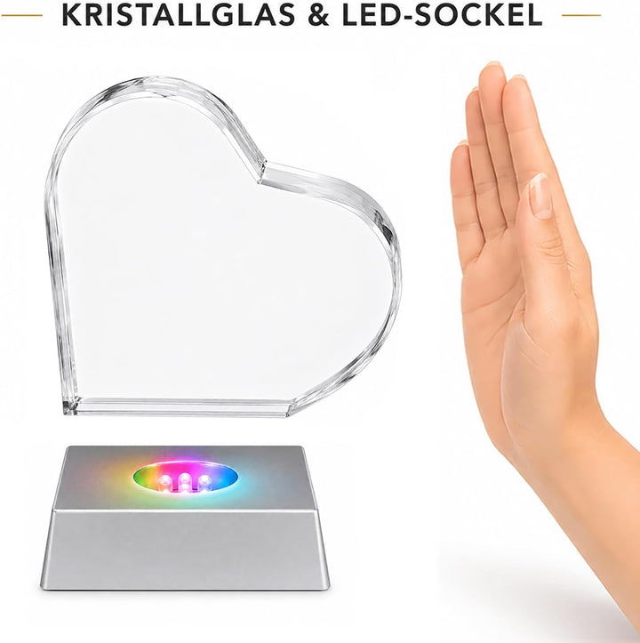 Kaltner Präsente Geschenkidee – Herz aus Glas: Kristallglas mit 3D-Laser-Gravur Teddy Rose/Ich Liebe