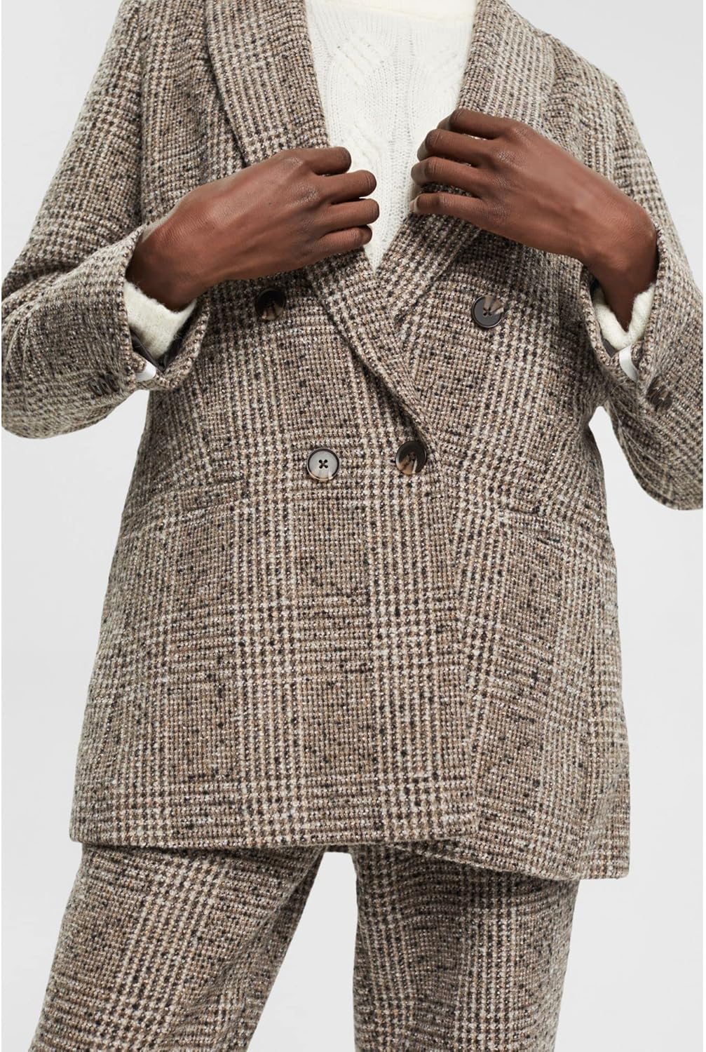 ESPRIT Bouclé-Blazer mit Karomuster aus Wollmix 36 002/Black 2, 36 002/Black 2