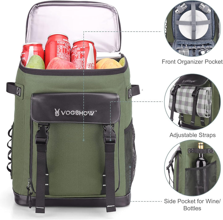 Vogshow Kühlrucksack 30L Kühltasche Gross Kühlbox Wasserdicht Picknickrucksack Auslaufsicher Thermot